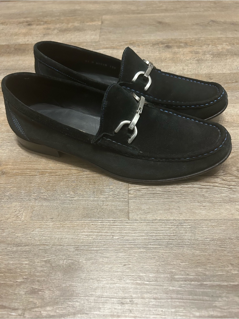 Donald J. Pliner Men’s Size 11 Black Suede Blue Stitching Horse Bit Loafer Shoe